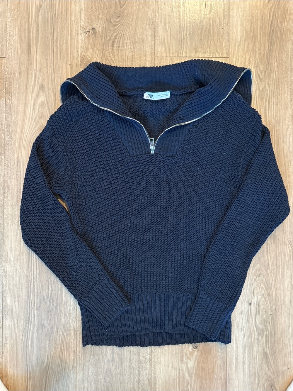 Zara women’s Dark Blue Half-Zip Chunky Knit Sweater